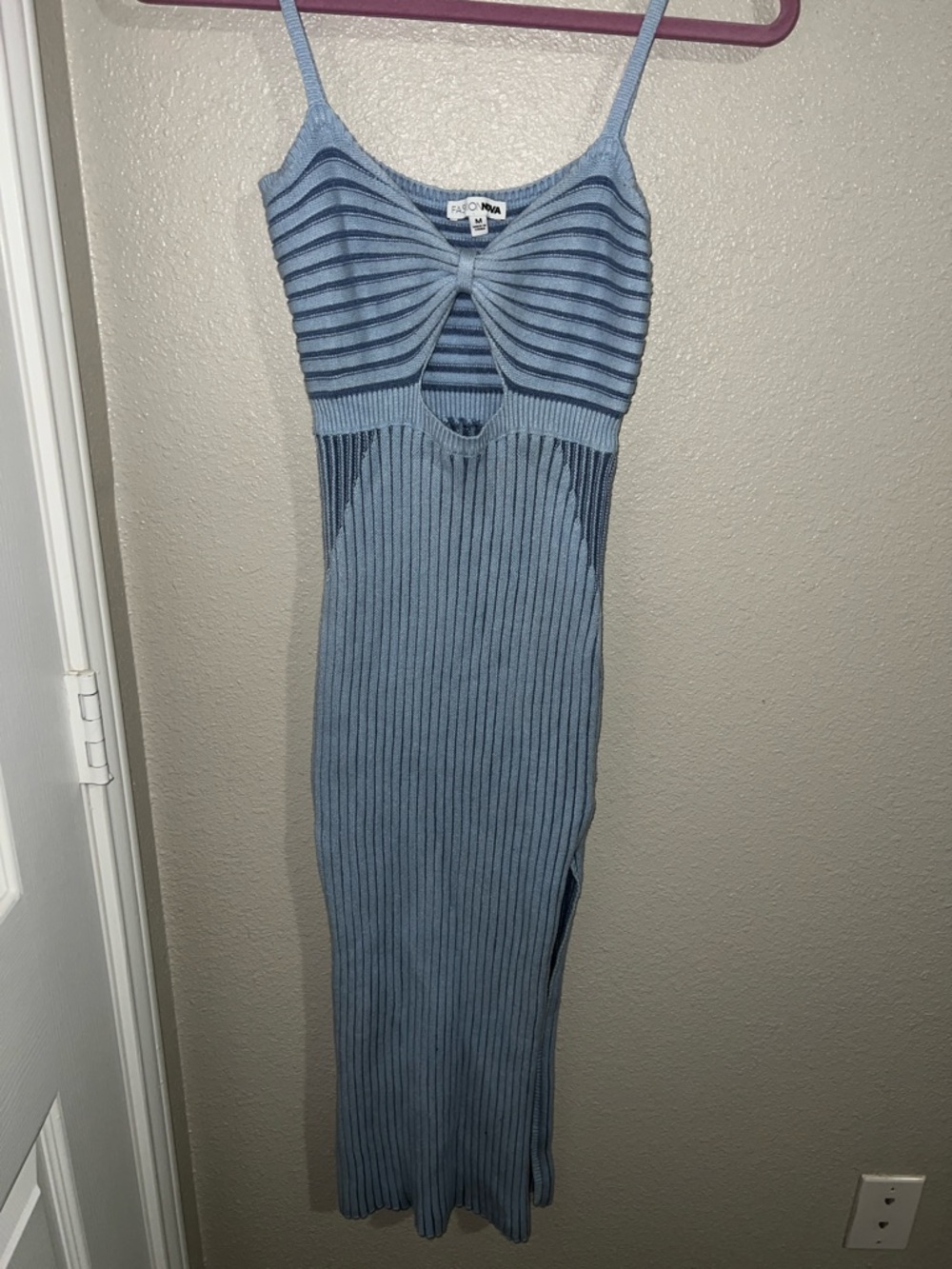 Fashion Nova Dusty Blue Ribbed Cutout Maxi Dress